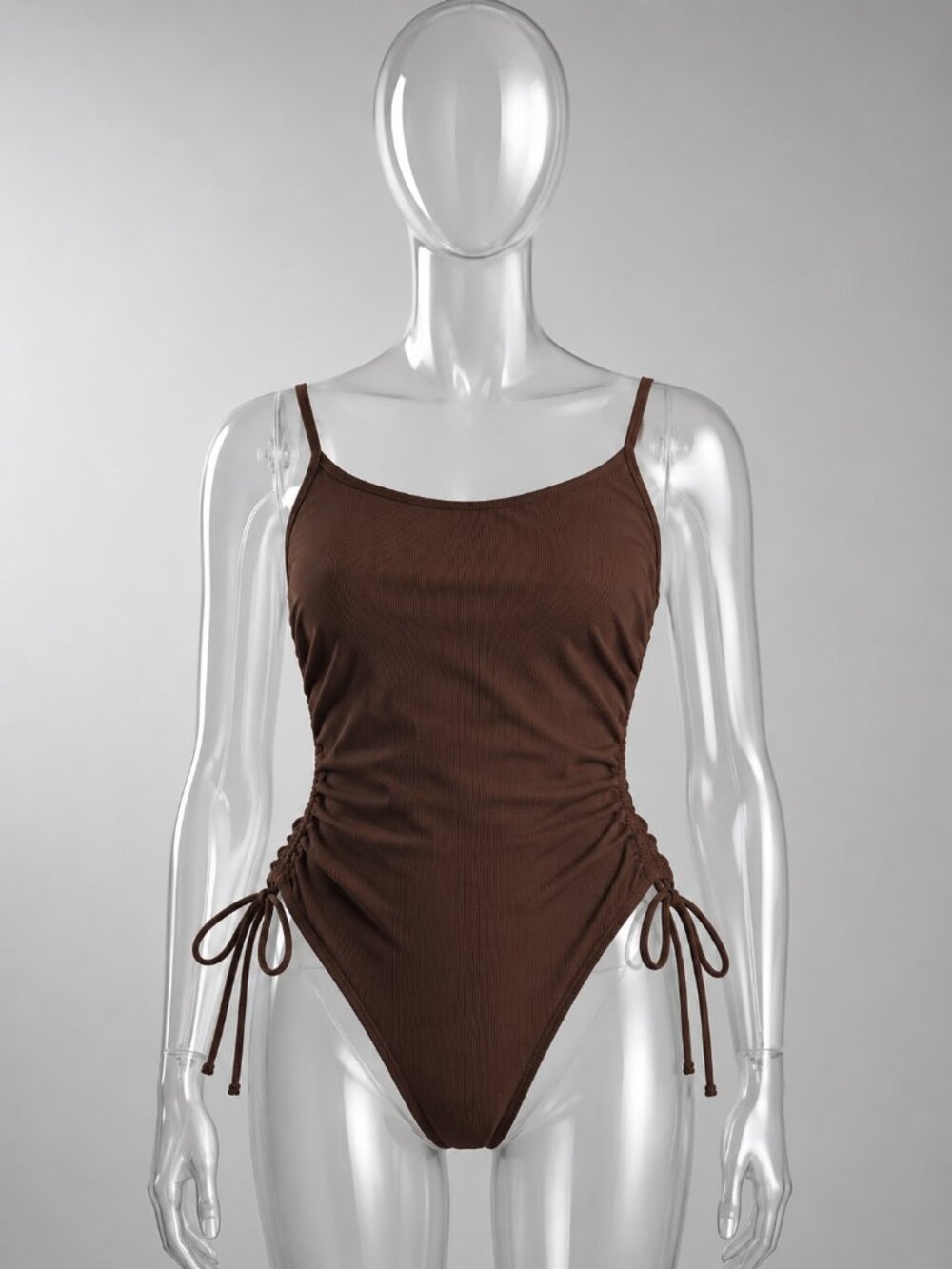 Shade & Shore Size M Brown Ribbed Ruched Side Tie One-Piece Swimsuit NWT